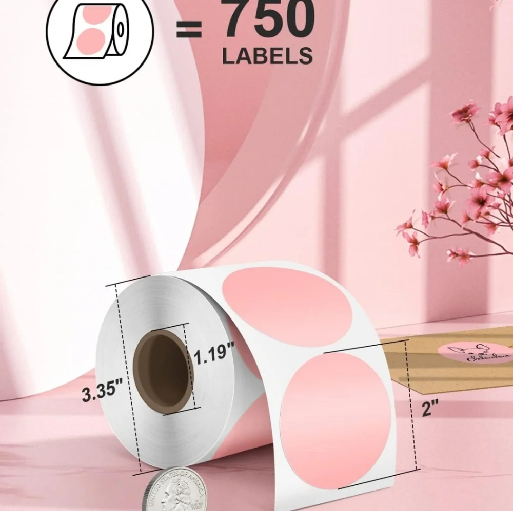 Genuine 2 Inch Pink Circle Thermal Stickers Labels,
